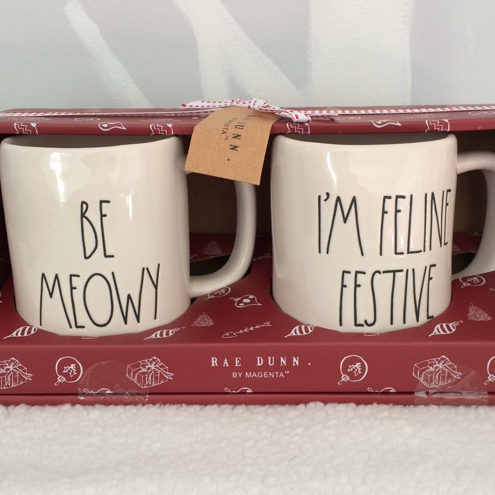 Rae Dunn Be Meowy cat lover 2 piece mug set